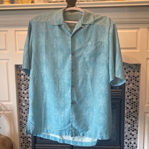 Tommy Bahama bluish green button down shirt, size medium, good used condition